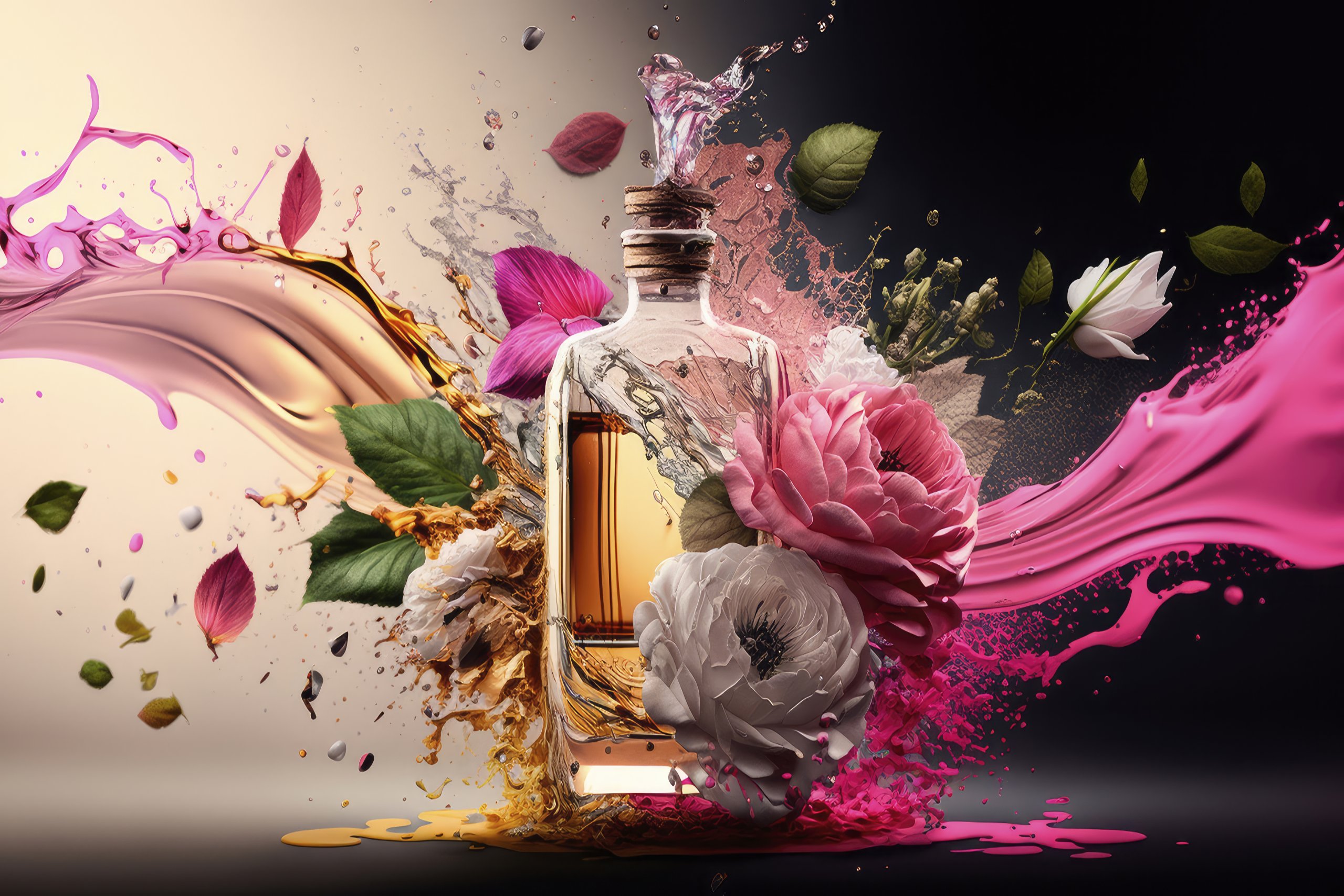 Perfume with floral aroma burst. Generative AI,